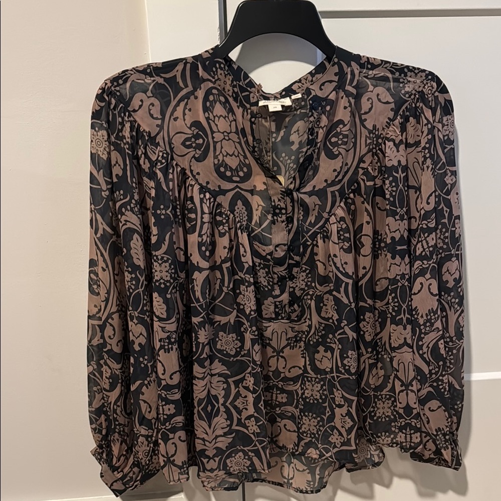 Women's Black and Brown Patterned Top